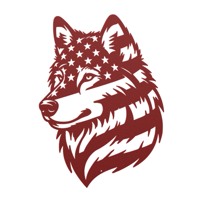 Lone Wolf Metal Wall Art | American Flag Wilderness Tribute - MAIKERU STUDIO