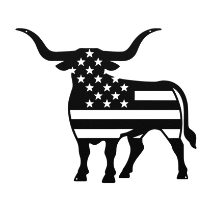 Longhorn Bull With American Flag - MAIKERU STUDIO