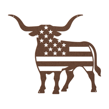 Longhorn Bull With American Flag - MAIKERU STUDIO