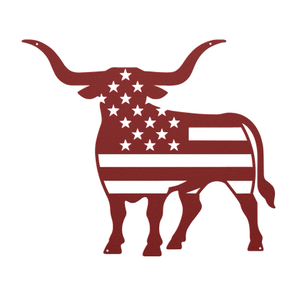 Longhorn Bull With American Flag - MAIKERU STUDIO
