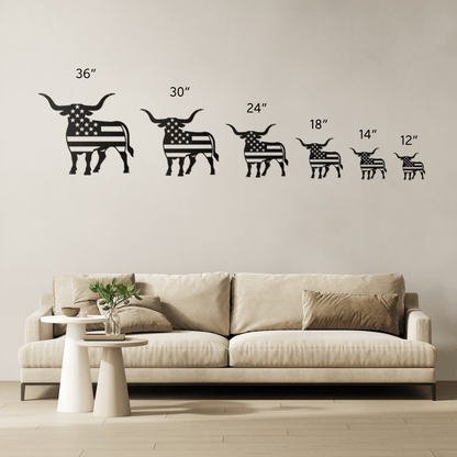 Longhorn Bull With American Flag - MAIKERU STUDIO