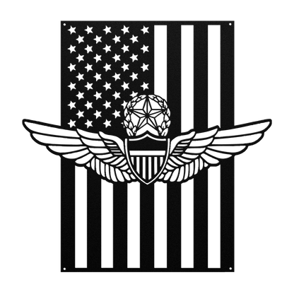 Master Aviation Wings Badge | American Flag Wall Art Tribute - MAIKERU STUDIO