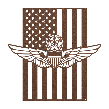 Master Aviation Wings Badge | American Flag Wall Art Tribute - MAIKERU STUDIO