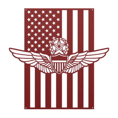 Master Aviation Wings Badge | American Flag Wall Art Tribute - MAIKERU STUDIO