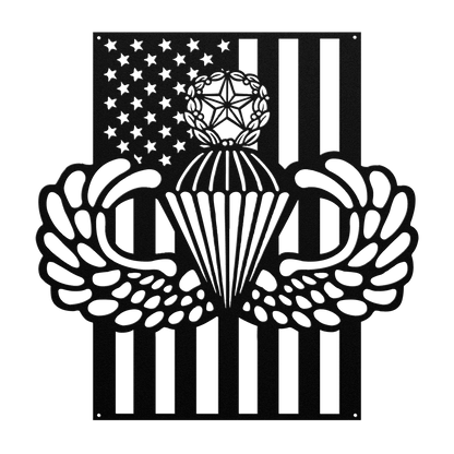 Master Parachutist Badge Metal Wall Art | Airborne Wings with American Flag - MAIKERU STUDIO