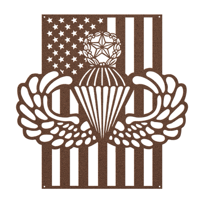 Master Parachutist Badge Metal Wall Art | Airborne Wings with American Flag - MAIKERU STUDIO
