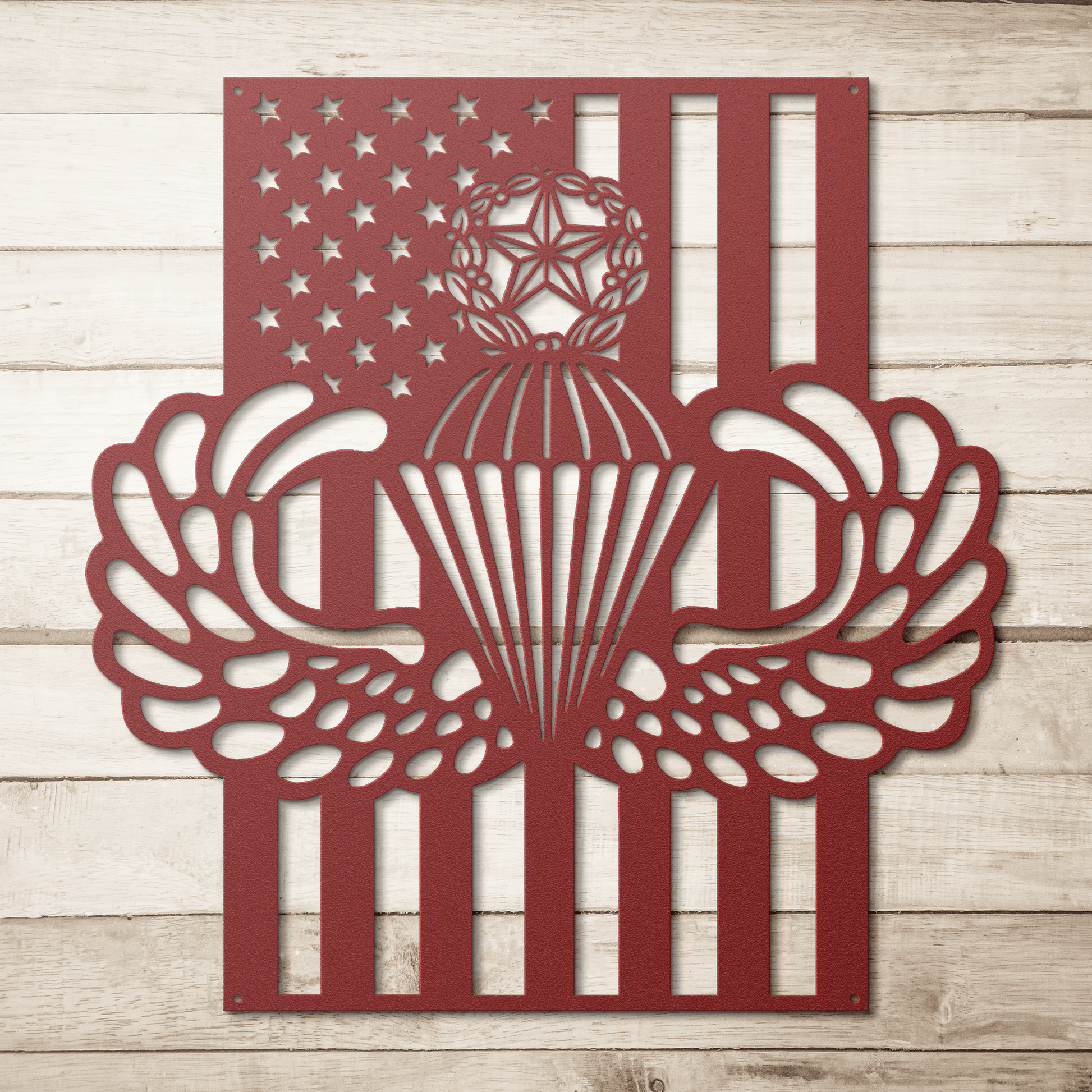 Master Parachutist Badge Metal Wall Art | Airborne Wings with American Flag - MAIKERU STUDIO