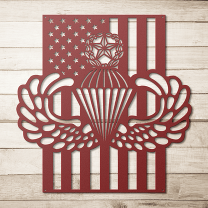 Master Parachutist Badge Metal Wall Art | Airborne Wings with American Flag - MAIKERU STUDIO