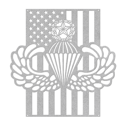 Master Parachutist Badge Metal Wall Art | Airborne Wings with American Flag - MAIKERU STUDIO