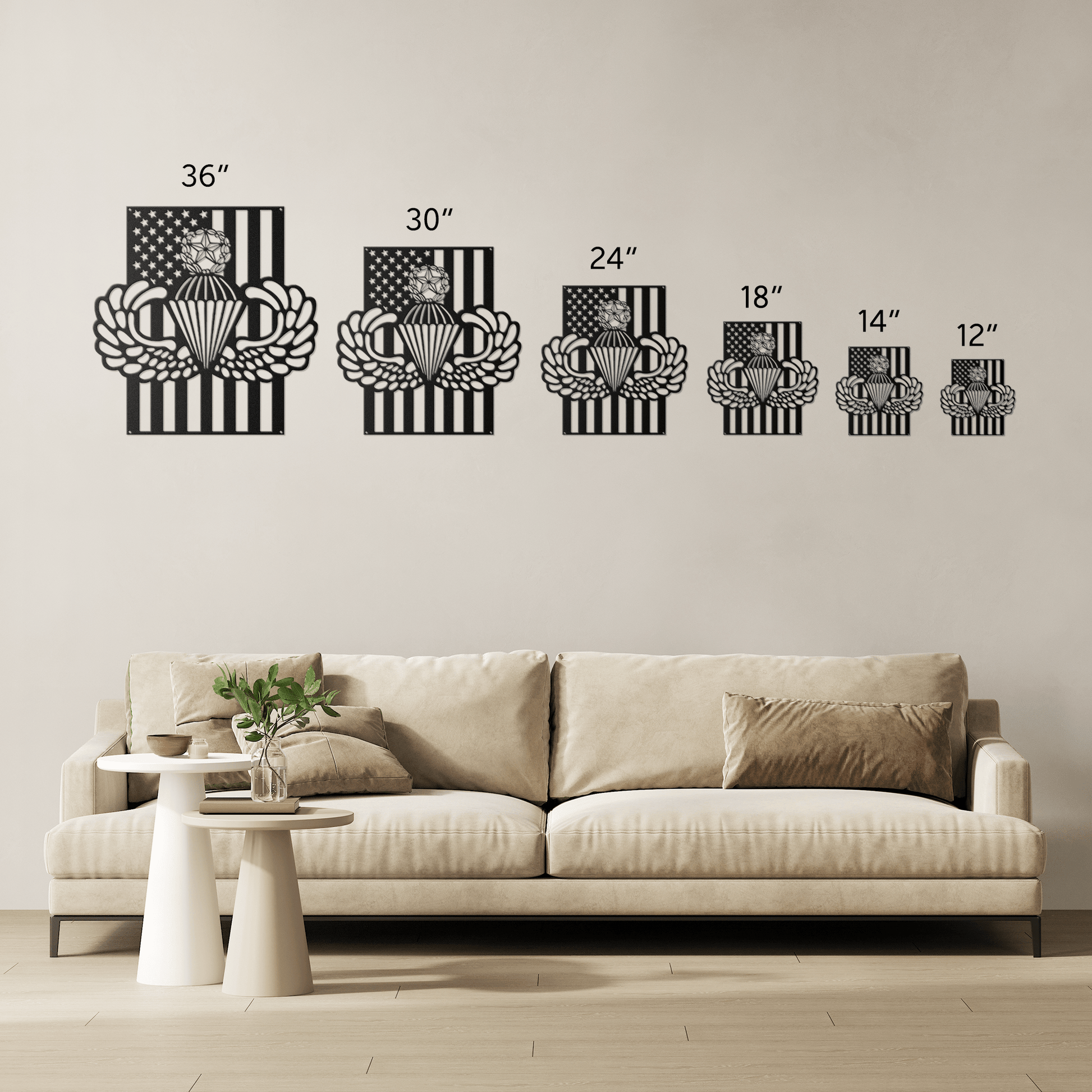 Master Parachutist Badge Metal Wall Art | Airborne Wings with American Flag - MAIKERU STUDIO
