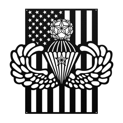 Master Parachutist Wings with Combat Star | American Flag Tribute - MAIKERU STUDIO