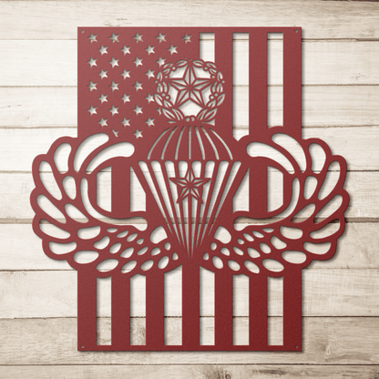 Master Parachutist Wings with Combat Star | American Flag Tribute - MAIKERU STUDIO