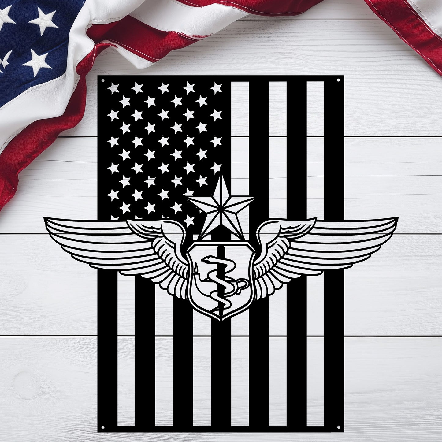 Senior Flight Nurse Wings | American Flag Tribute - MAIKERU STUDIO