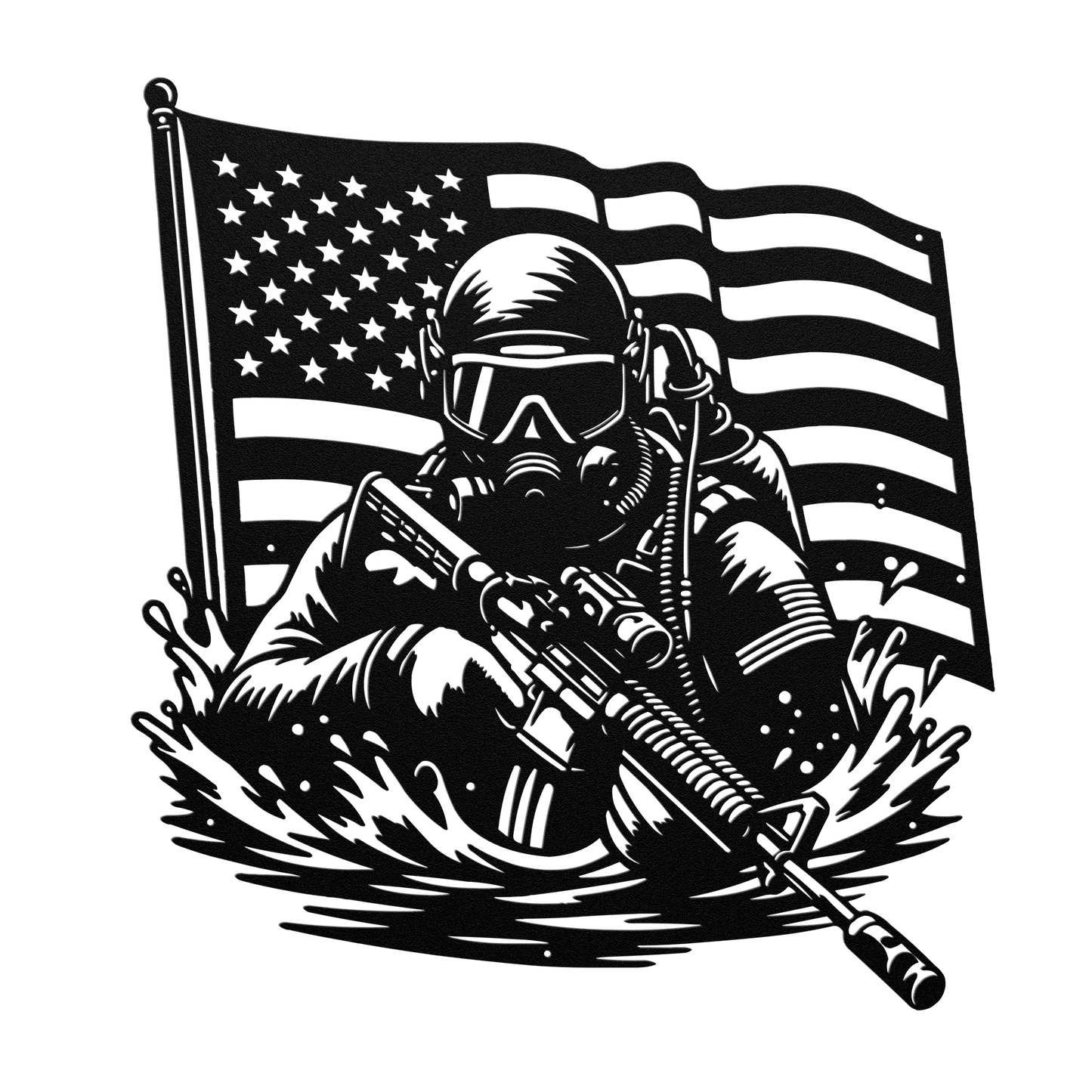 Navy SEAL Frogman Metal Wall Art | Elite Special Forces American Flag Tribute - MAIKERU STUDIO