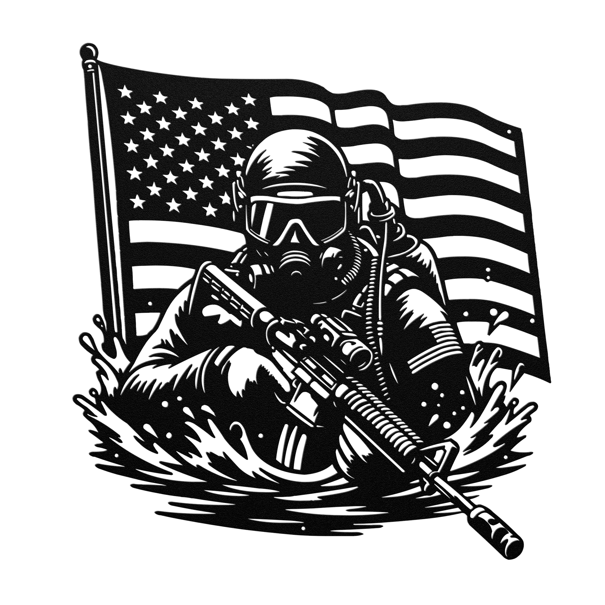 Navy SEAL Frogman Metal Wall Art | Elite Special Forces American Flag Tribute - MAIKERU STUDIO