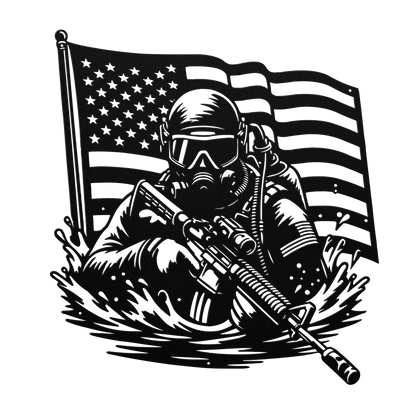 Navy SEAL Frogman Metal Wall Art | Elite Special Forces American Flag Tribute - MAIKERU STUDIO
