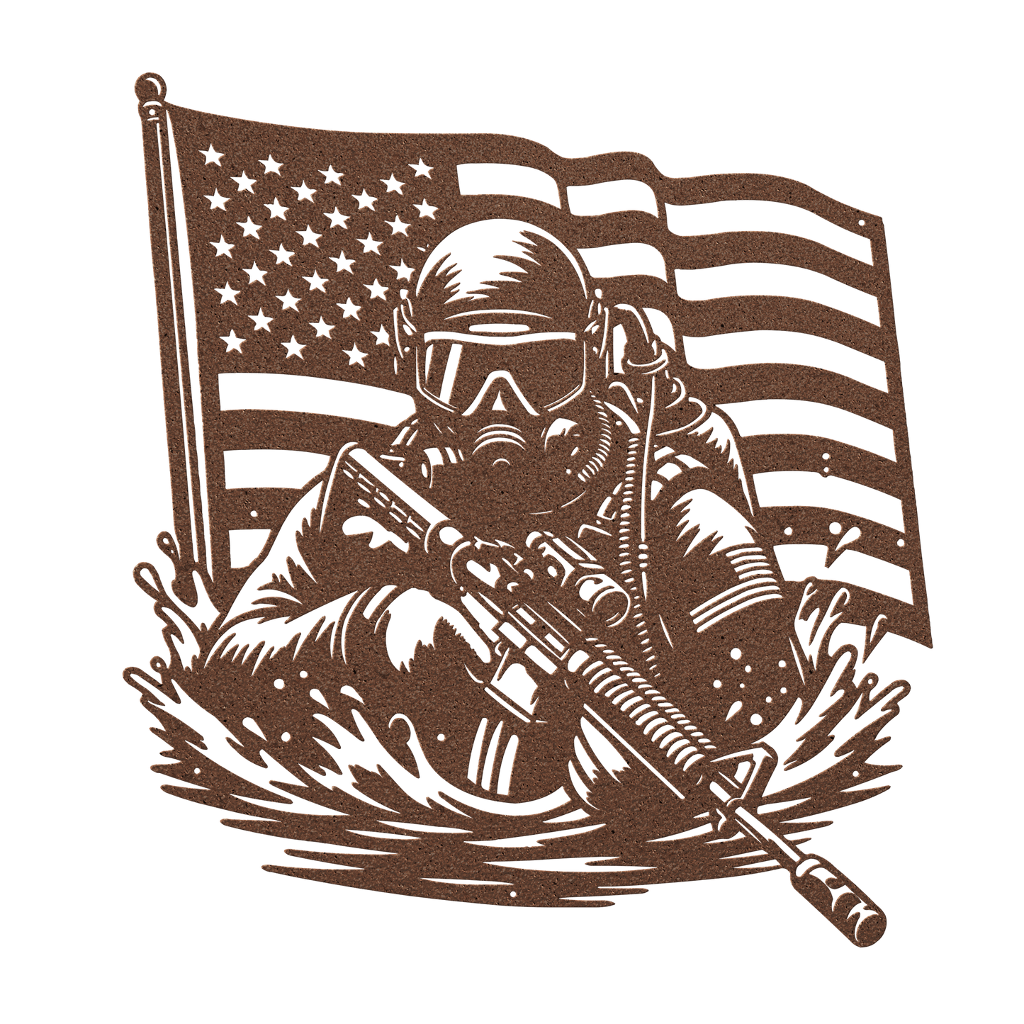 Navy SEAL Frogman Metal Wall Art | Elite Special Forces American Flag Tribute - MAIKERU STUDIO