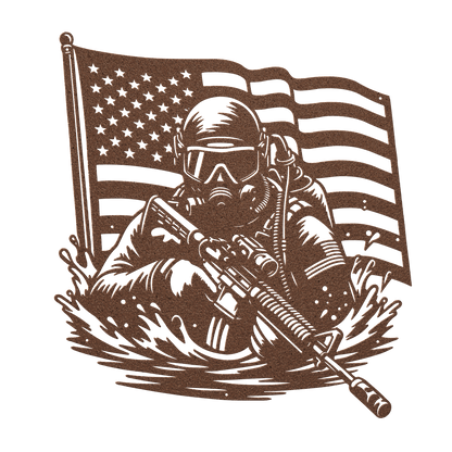 Navy SEAL Frogman Metal Wall Art | Elite Special Forces American Flag Tribute - MAIKERU STUDIO