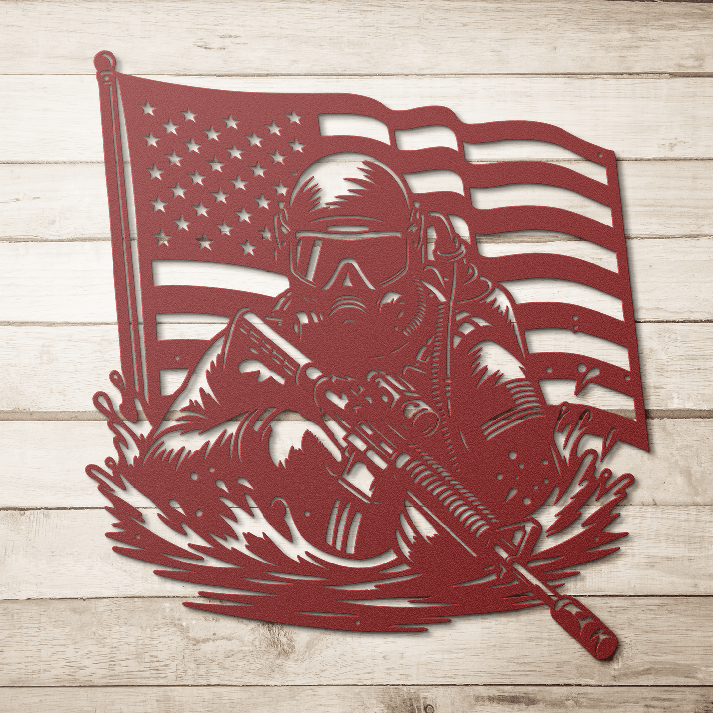 Navy SEAL Frogman Metal Wall Art | Elite Special Forces American Flag Tribute - MAIKERU STUDIO