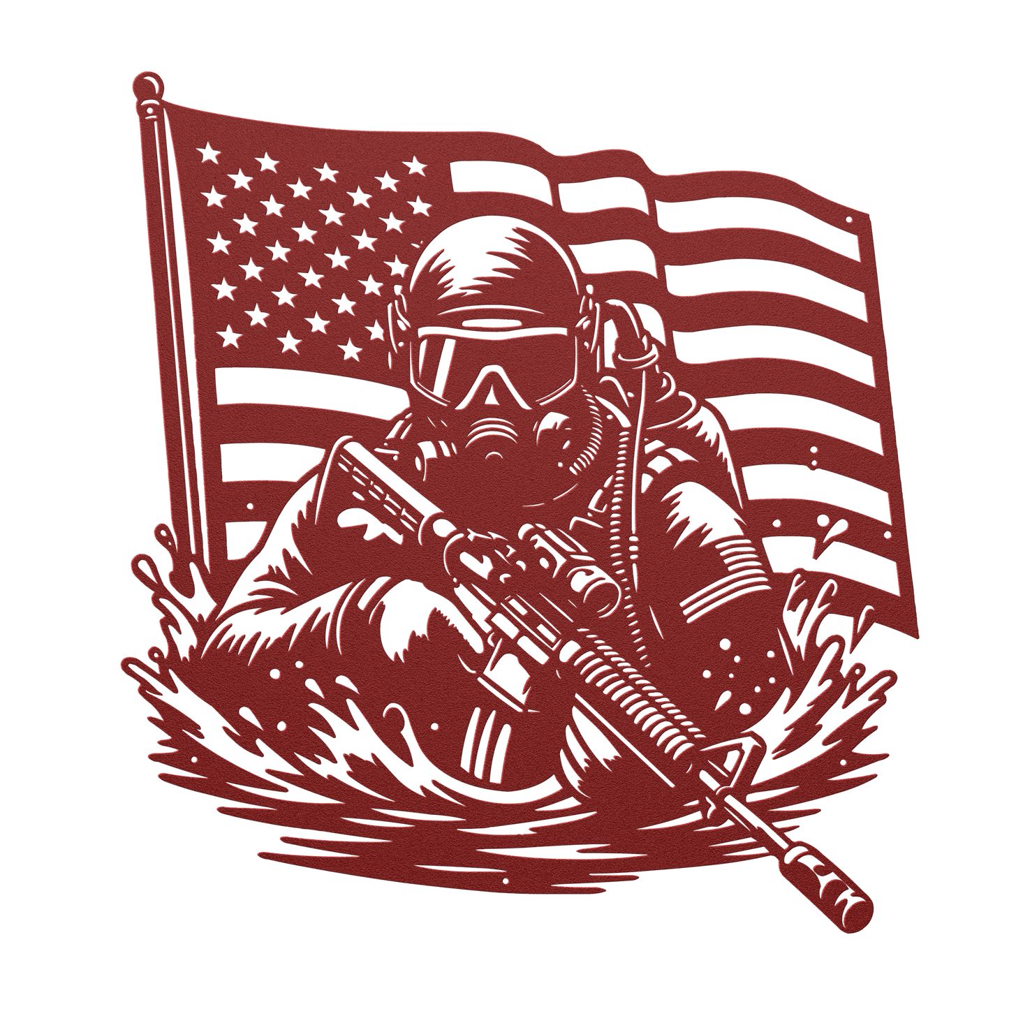 Navy SEAL Frogman Metal Wall Art | Elite Special Forces American Flag Tribute - MAIKERU STUDIO