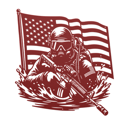 Navy SEAL Frogman Metal Wall Art | Elite Special Forces American Flag Tribute - MAIKERU STUDIO