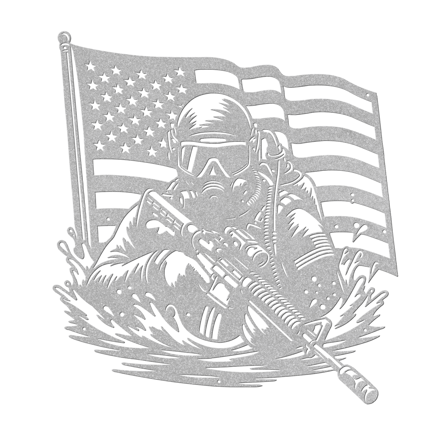 Navy SEAL Frogman Metal Wall Art | Elite Special Forces American Flag Tribute - MAIKERU STUDIO