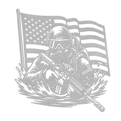 Navy SEAL Frogman Metal Wall Art | Elite Special Forces American Flag Tribute - MAIKERU STUDIO