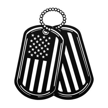 Never Forgotten - American Flag Dog Tag Metal Wall Art Tribute - MAIKERU STUDIO
