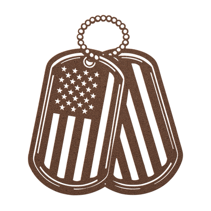 Never Forgotten - American Flag Dog Tag Metal Wall Art Tribute - MAIKERU STUDIO
