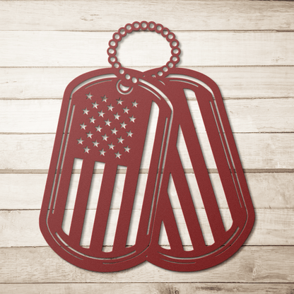 Never Forgotten - American Flag Dog Tag Metal Wall Art Tribute - MAIKERU STUDIO