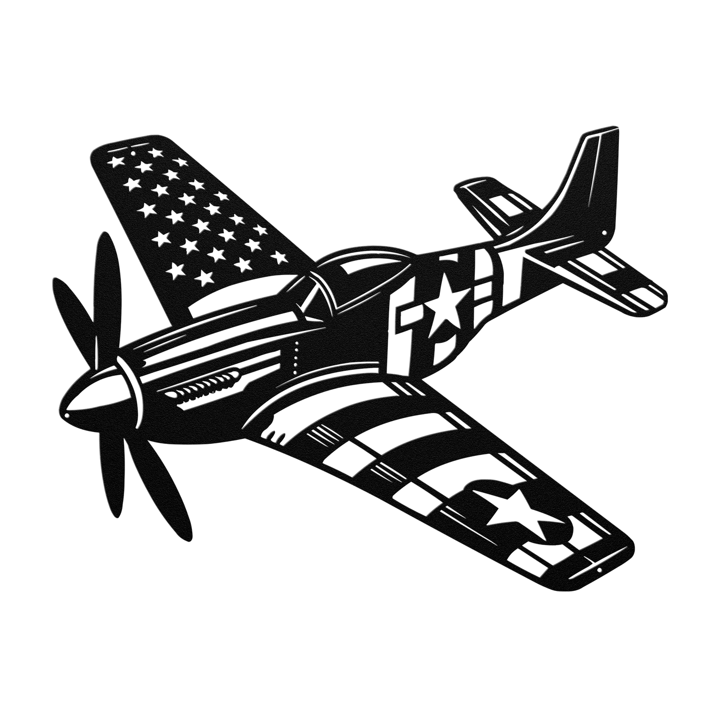 P - 51 Mustang Metal Wall Art | WWll American Fighter Plane Patriotic Tribute - MAIKERU STUDIO