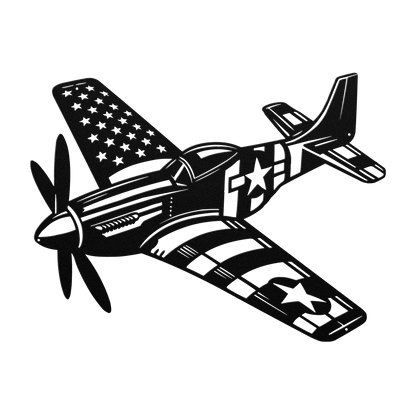 P - 51 Mustang Metal Wall Art | WWll American Fighter Plane Patriotic Tribute - MAIKERU STUDIO