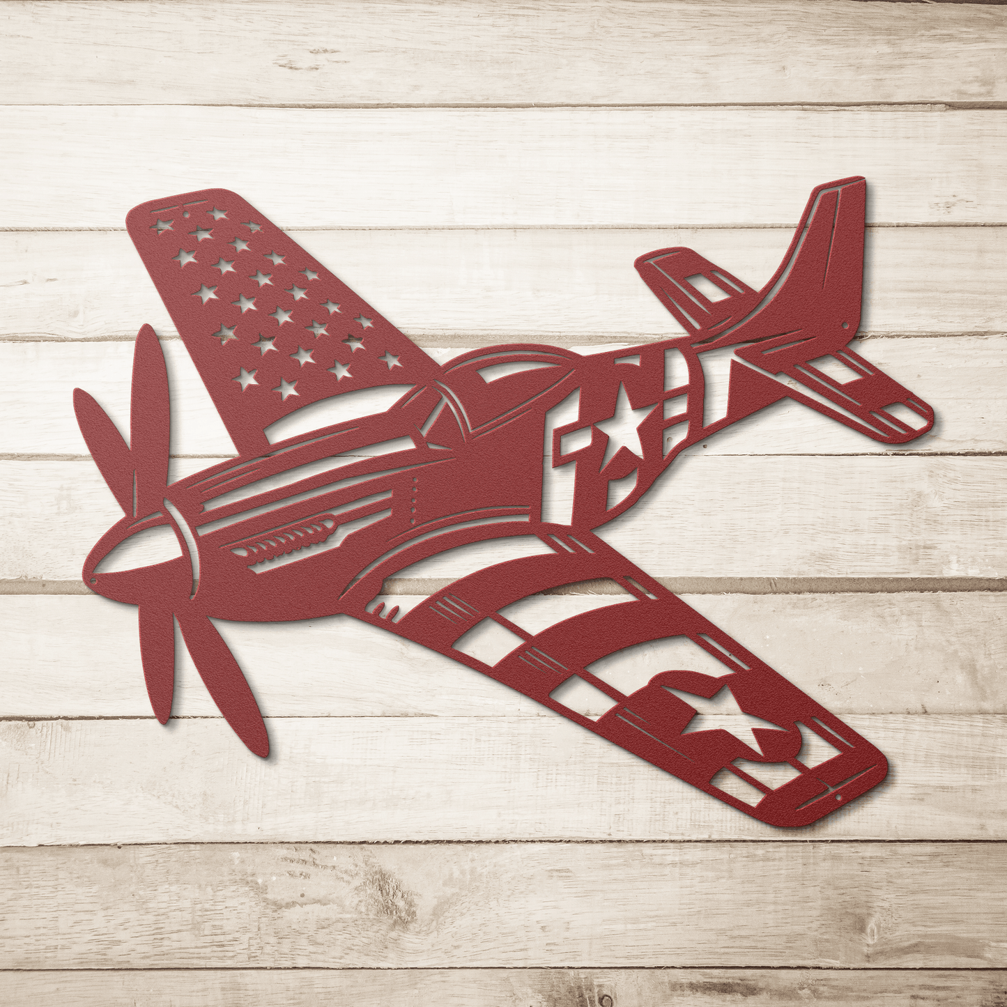 P - 51 Mustang Metal Wall Art | WWll American Fighter Plane Patriotic Tribute - MAIKERU STUDIO