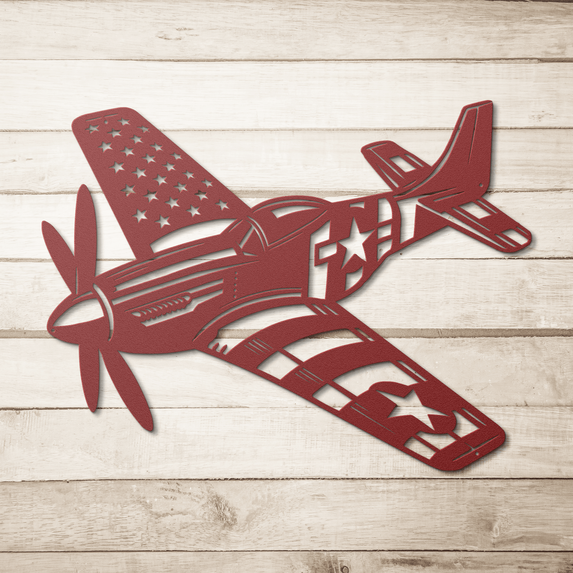 P - 51 Mustang Metal Wall Art | WWll American Fighter Plane Patriotic Tribute - MAIKERU STUDIO