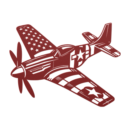 P - 51 Mustang Metal Wall Art | WWll American Fighter Plane Patriotic Tribute - MAIKERU STUDIO