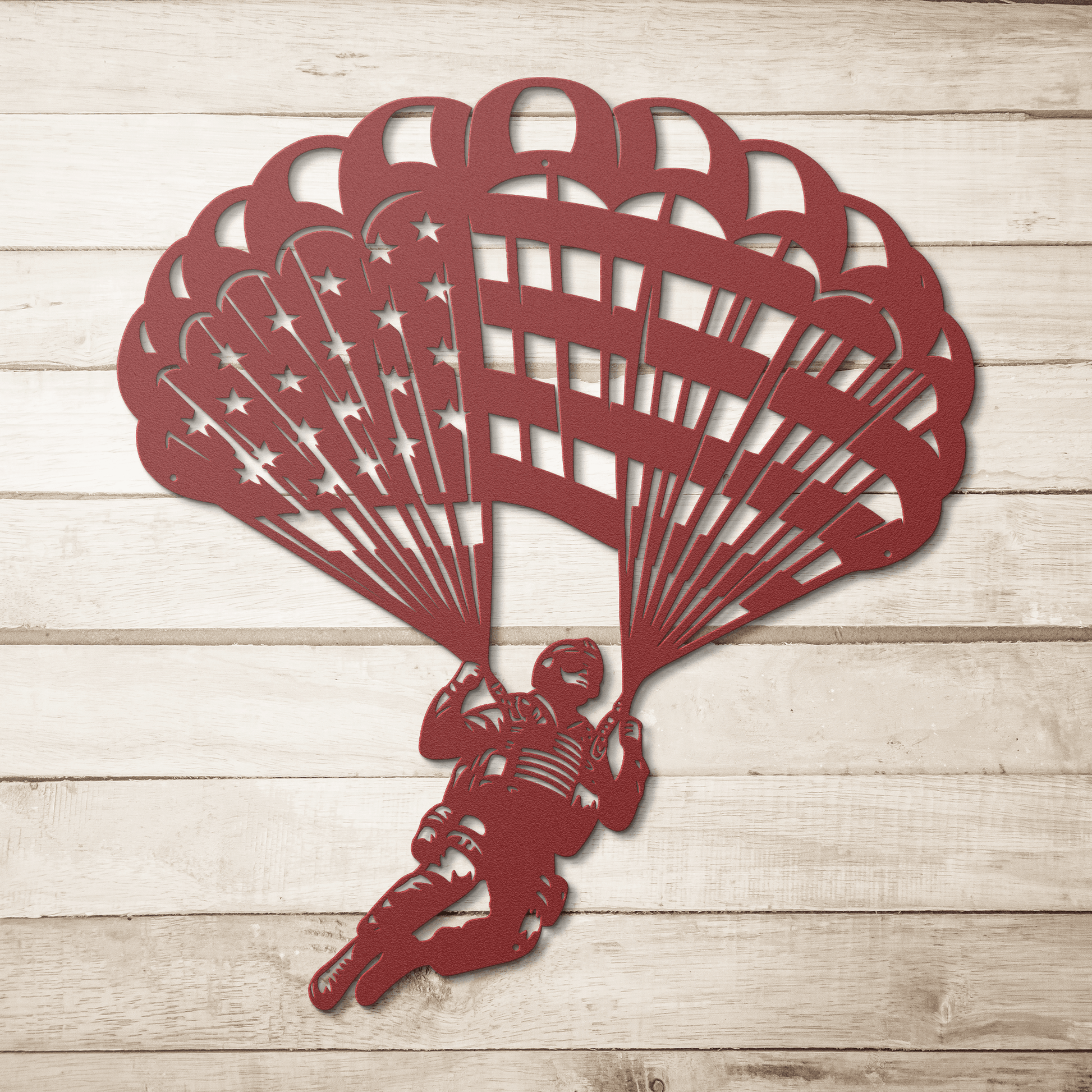 Paratrooper Jump Metal Wall Art | American Flag Airborne Tribute - MAIKERU STUDIO