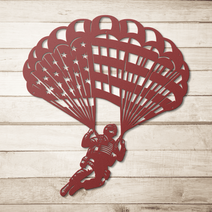 Paratrooper Jump Metal Wall Art | American Flag Airborne Tribute - MAIKERU STUDIO