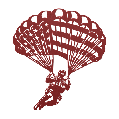 Paratrooper Jump Metal Wall Art | American Flag Airborne Tribute - MAIKERU STUDIO