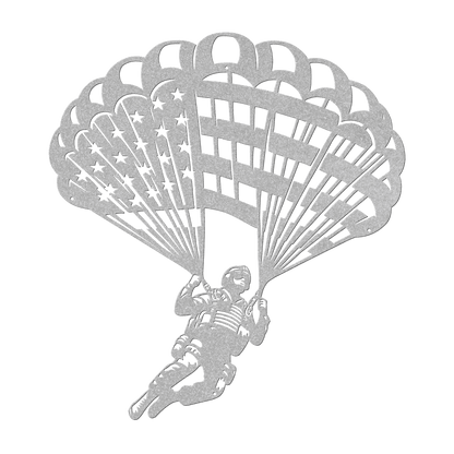 Paratrooper Jump Metal Wall Art | American Flag Airborne Tribute - MAIKERU STUDIO