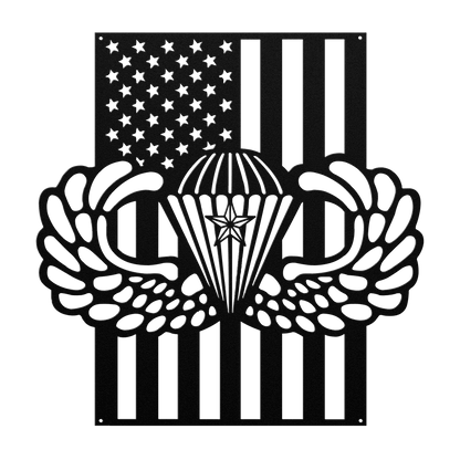Paratrooper Jump Wings With Combat Star | American Flag Tribute - MAIKERU STUDIO
