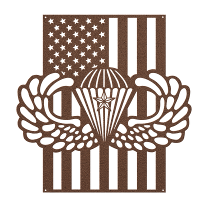 Paratrooper Jump Wings With Combat Star | American Flag Tribute - MAIKERU STUDIO
