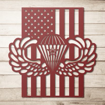 Paratrooper Jump Wings With Combat Star | American Flag Tribute - MAIKERU STUDIO