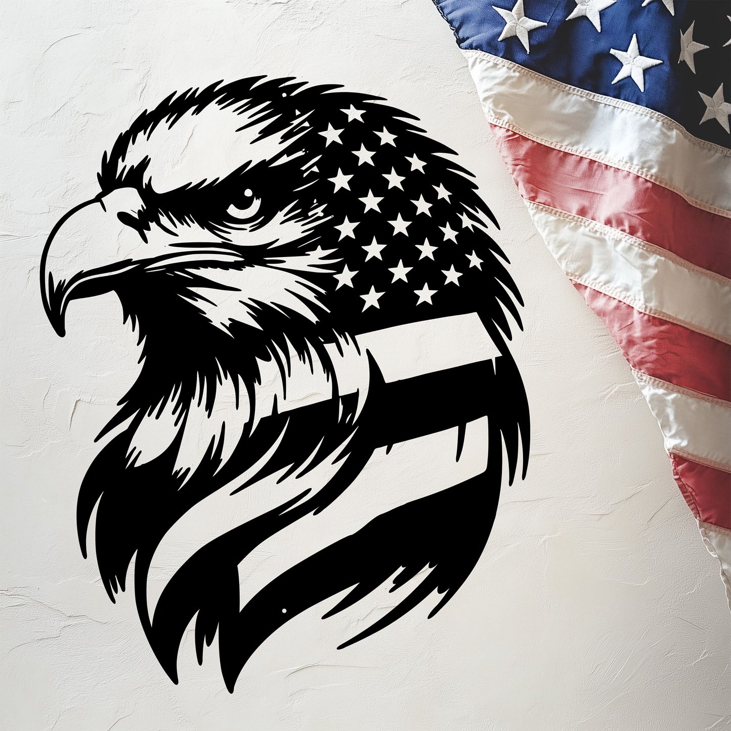 American Bald Eagle with Flag Patriotic Metal Wall Art - MAIKERU STUDIO