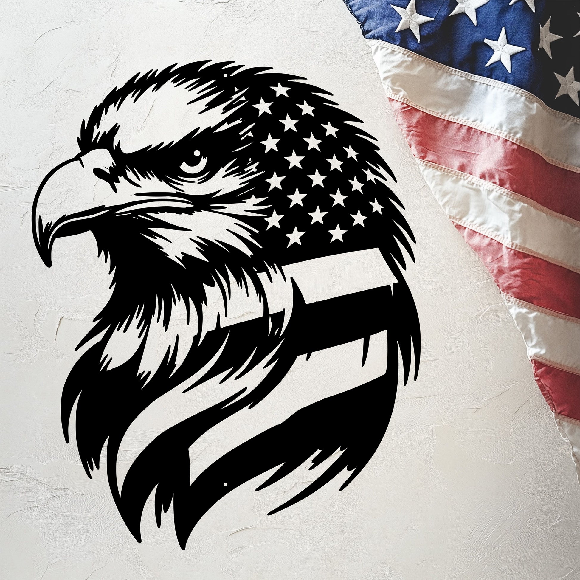 American Bald Eagle with Flag Patriotic Metal Wall Art - MAIKERU STUDIO