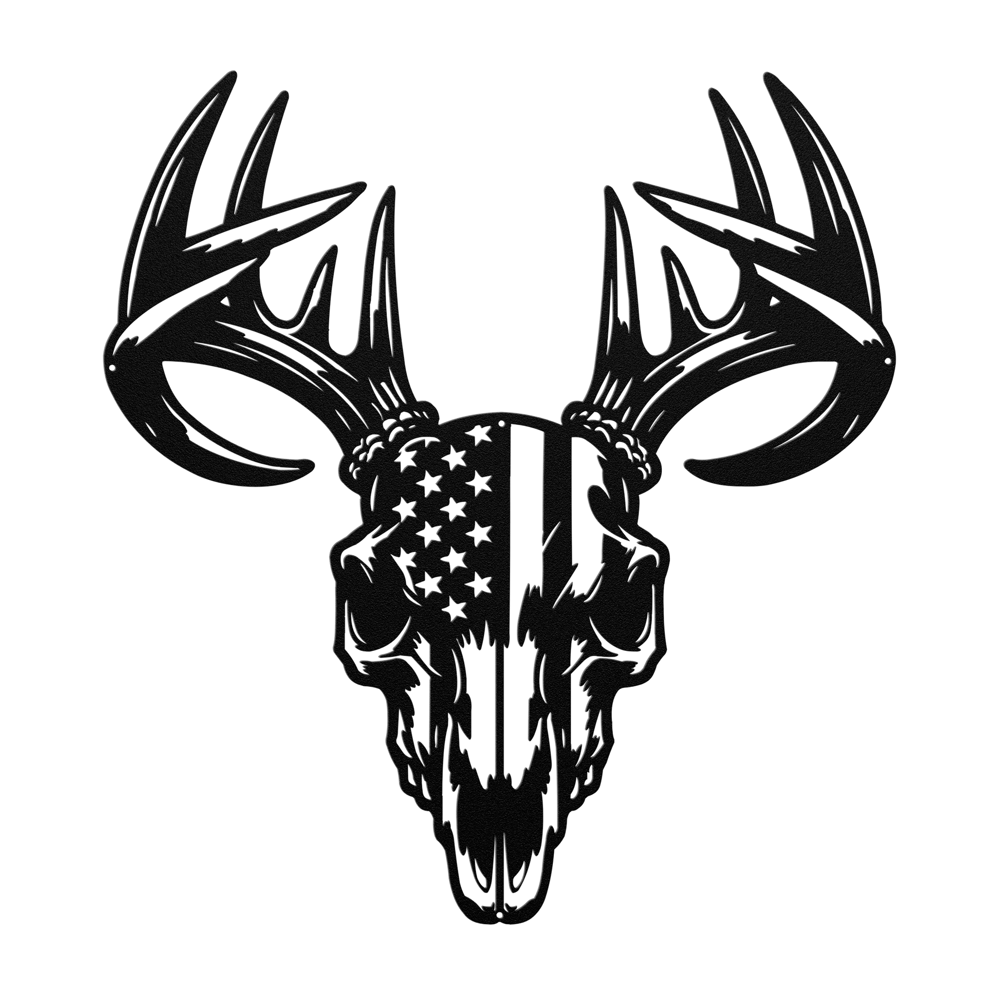 Patriotic Buck Skull Metal Wall Art | American Flag Trophy Mount Decor - MAIKERU STUDIO