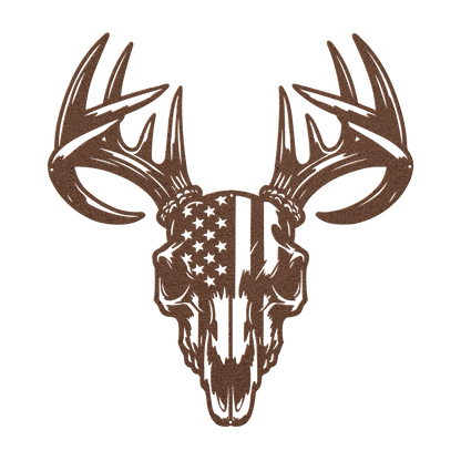 Patriotic Buck Skull Metal Wall Art | American Flag Trophy Mount Decor - MAIKERU STUDIO