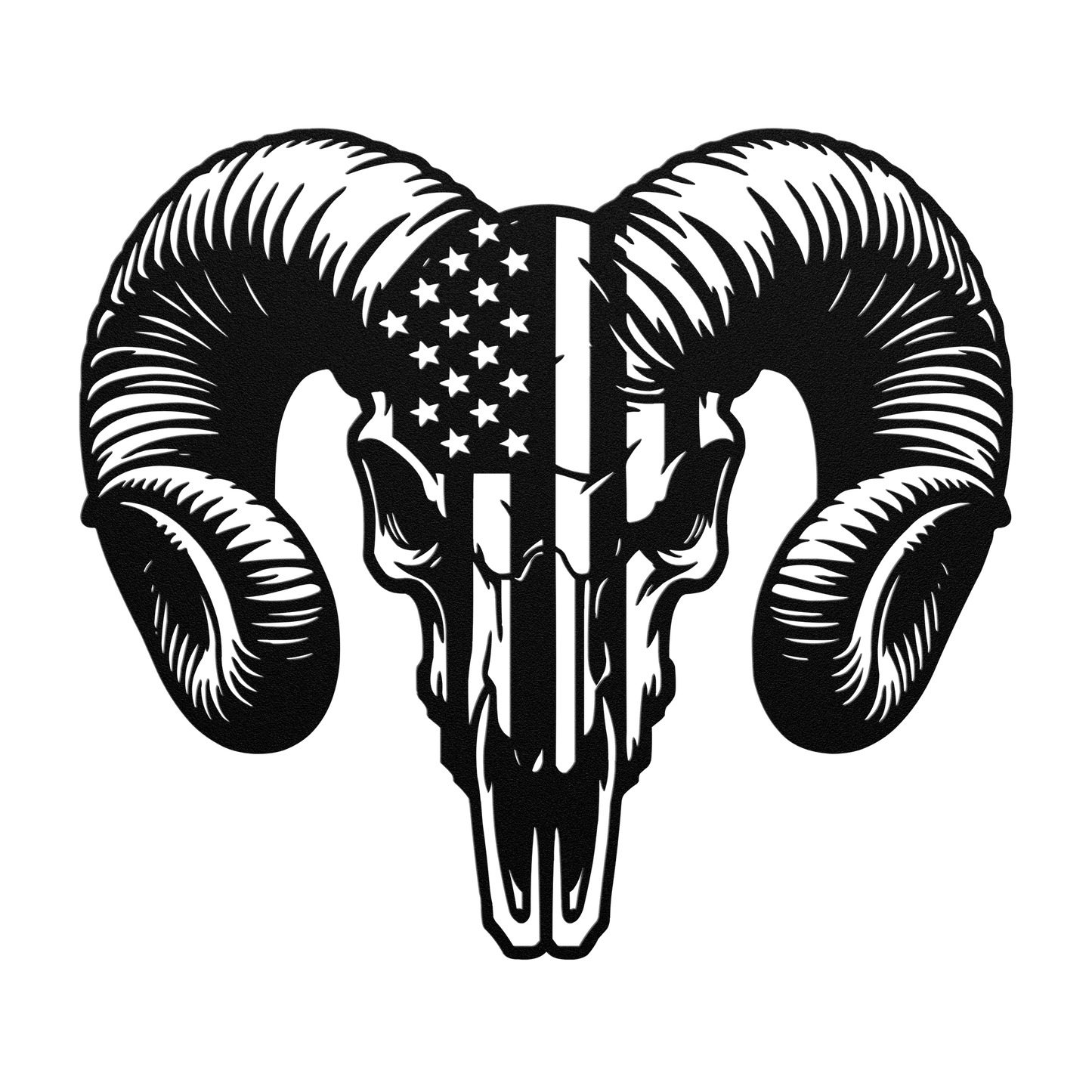 Patriotic Ram Skull Metal Wall Art | Rustic Ranch Strength Tribute - MAIKERU STUDIO