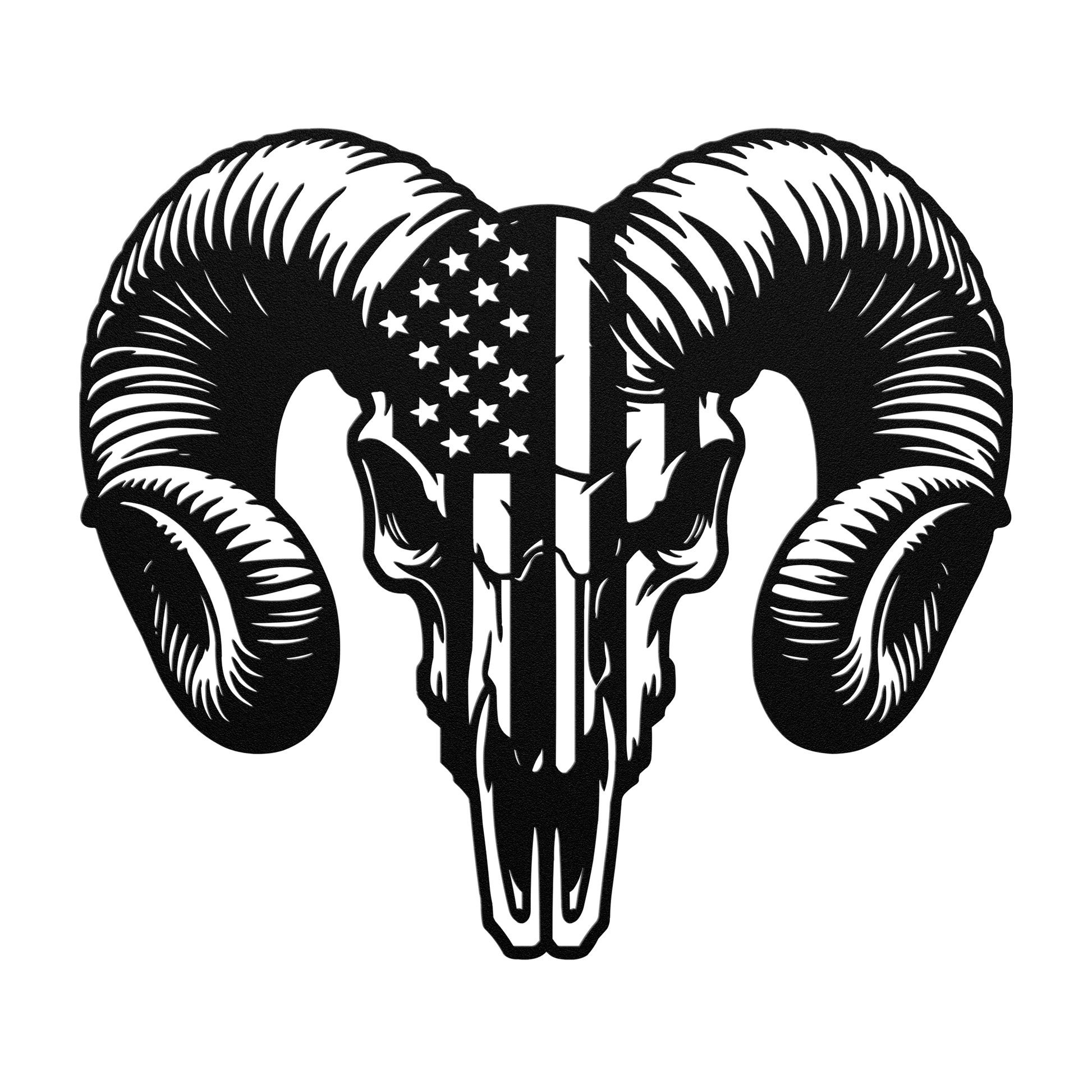 Patriotic Ram Skull Metal Wall Art | Rustic Ranch Strength Tribute - MAIKERU STUDIO