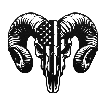Patriotic Ram Skull Metal Wall Art | Rustic Ranch Strength Tribute - MAIKERU STUDIO