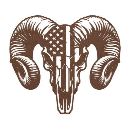 Patriotic Ram Skull Metal Wall Art | Rustic Ranch Strength Tribute - MAIKERU STUDIO